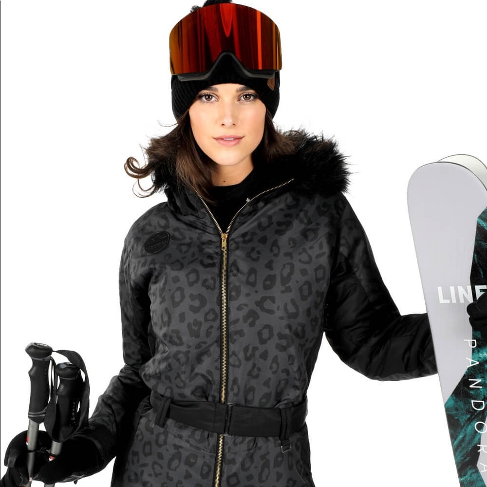 Tipsy Elves Midnight Leopard Ski Snow Suit Fur Black Size Small